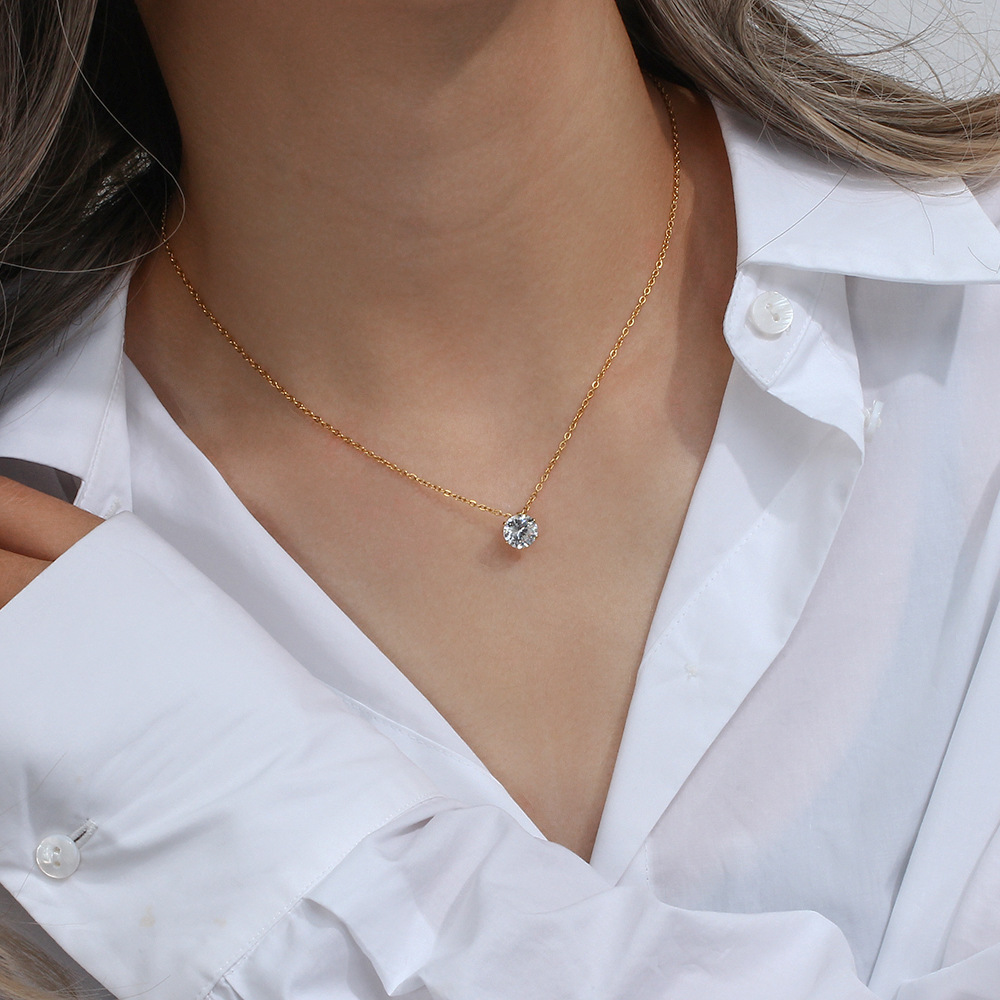 Luxurious Geometric Stainless Steel Necklace Plating Zircon Stainless Steel Necklaces