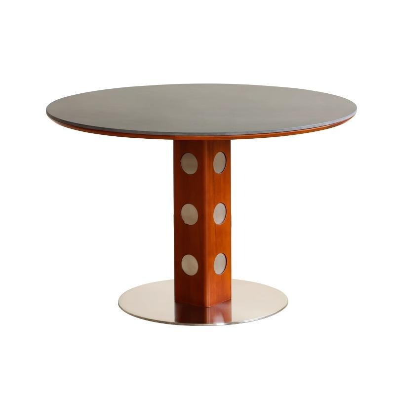 Nordic Bauhaus madera maciza tabla de roca mesa de comedor pequeña casa mesa redonda medieval retro pierna de metal mesa de comedor redonda