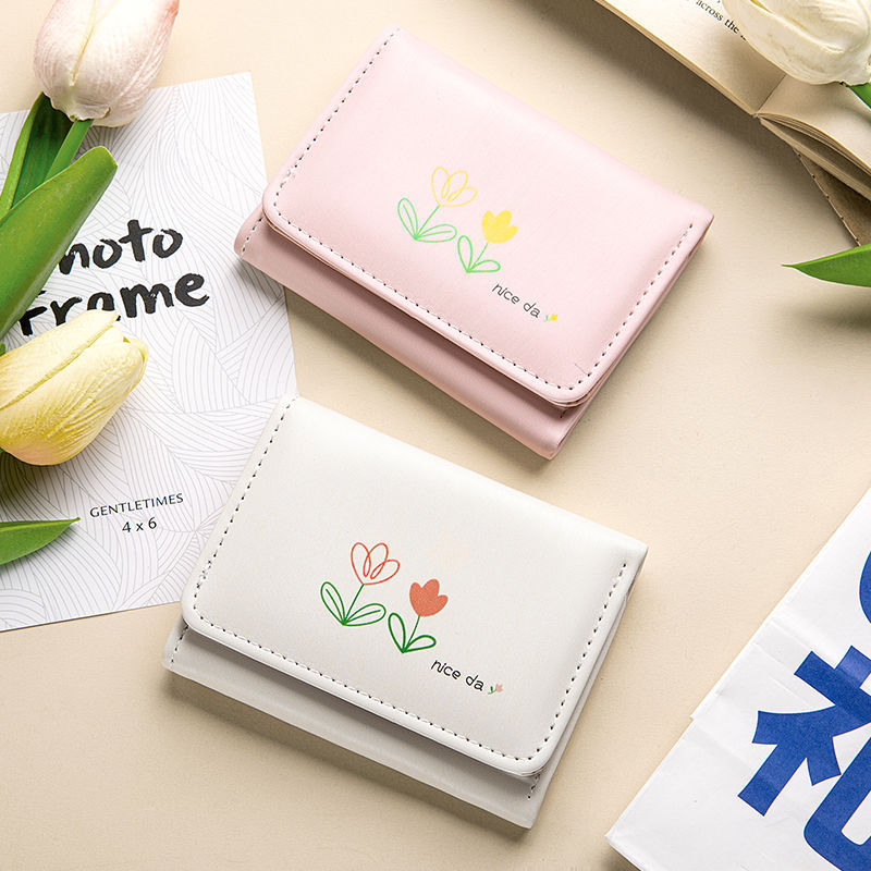 Tulipan bolso de cambio en simple lindas mujeres tres plegables corto multi-tarjeta bolso de tarjetas 2 - en - 1