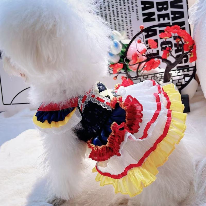 猫咪狗狗春夏季薄款公主裙cos裙白雪公主拍摄服装中小型犬博美|undefined