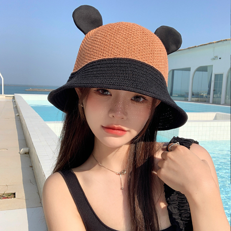 韩版春秋新款帽子女可爱耳朵网眼渔夫帽夏季防晒遮阳帽透气盆帽薄