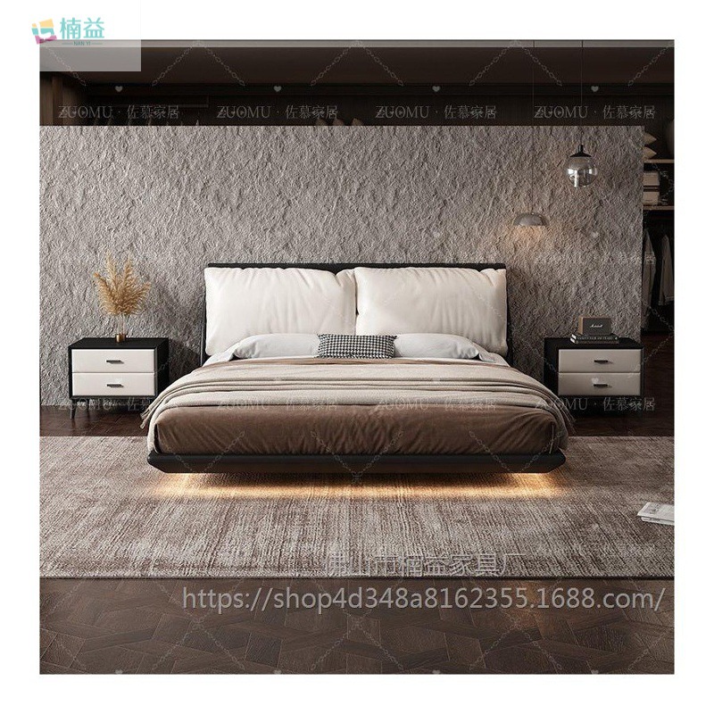 Nanyi Italian Minimalist Elephant Ear Pillow Detachable Floating Leather Bed High-End Luxurious Master Bedroom Bed Soft Cover Wedding Bed
