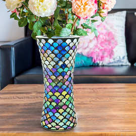 新款彩色鱼鳞收腰玻璃马赛克花瓶纯手工台面装饰花瓶DIY花瓶容器