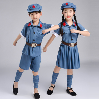 六壹小紅軍兒童演出服女童幼兒園八路軍合唱團紅星閃閃表演服軍裝