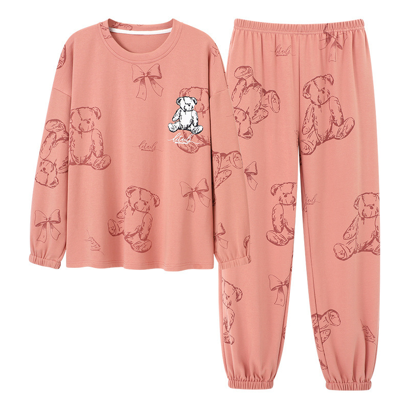 여성용 가을과 겨울 코튼 파자마, 봄과 가을 새로운 긴팔 바지 풀오버, 가을 대형 사이즈 느슨한 고급 홈 의류 정장