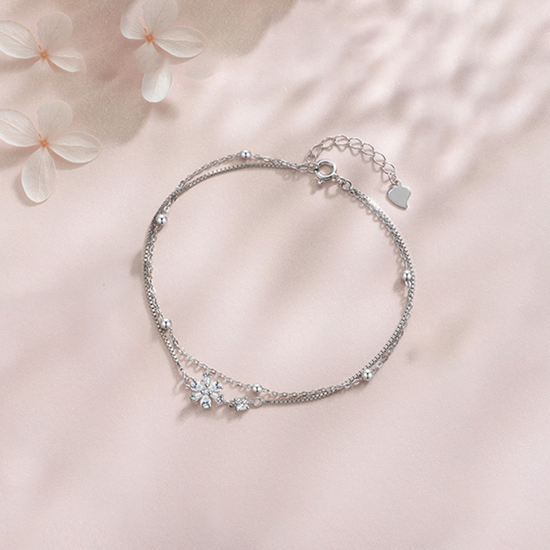 S925純銀桜二重ブレスレット 女性用 ガーリー系 花柄 親友向けアクセサリー 花柄 通勤用ブレスレット 卸売|undefined