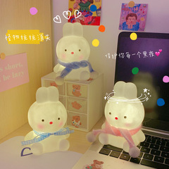 Cute Internet-famous night light, wireless, cartoon creative rabbit figurine for girls, bedroom bedside lamp, birthday gift