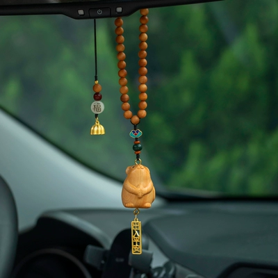Thuja Wood Twelve Zodiac Signs Car Pendant Rat Cow Tiger Rabbit Year of the Dragon Snake Horse Sheep Monkey Chicken Dog Pig Car Interior Car Pendant (Car hanging) - rat-you-have-rice-no-gift-box