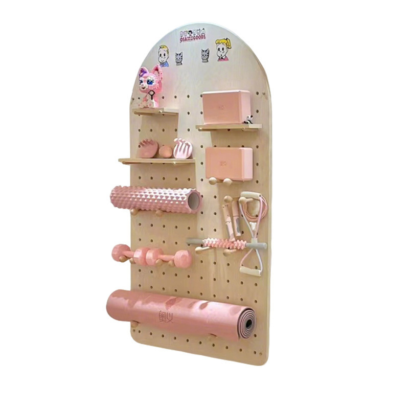 Fitness tablero de agujero de madera maciza equipo de pared estante de almacenamiento de equipo pared soporte de exhibición de deportes de yoga para el hogar