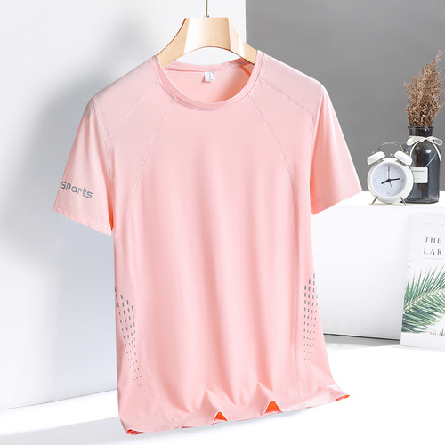 Summer Couple Sporty Casual Ice Silk Quick-Dry Short-Sleeve Men and Women Thin Ice Sensation Elastic Breathable Loose Fit T-shirts