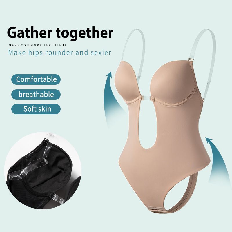 European and American Cross-Border Foreign Trade Backless Deep V-Neck Plunge Shapewear Bodysuit Shapewear