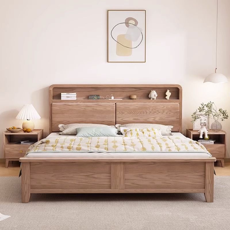 Cama de madera maciza completa nórdica 1,5 m 1,8 m cera blanca cama doble pequeño apartamento moderno simple Almacenamiento de presión de aire cama de boda