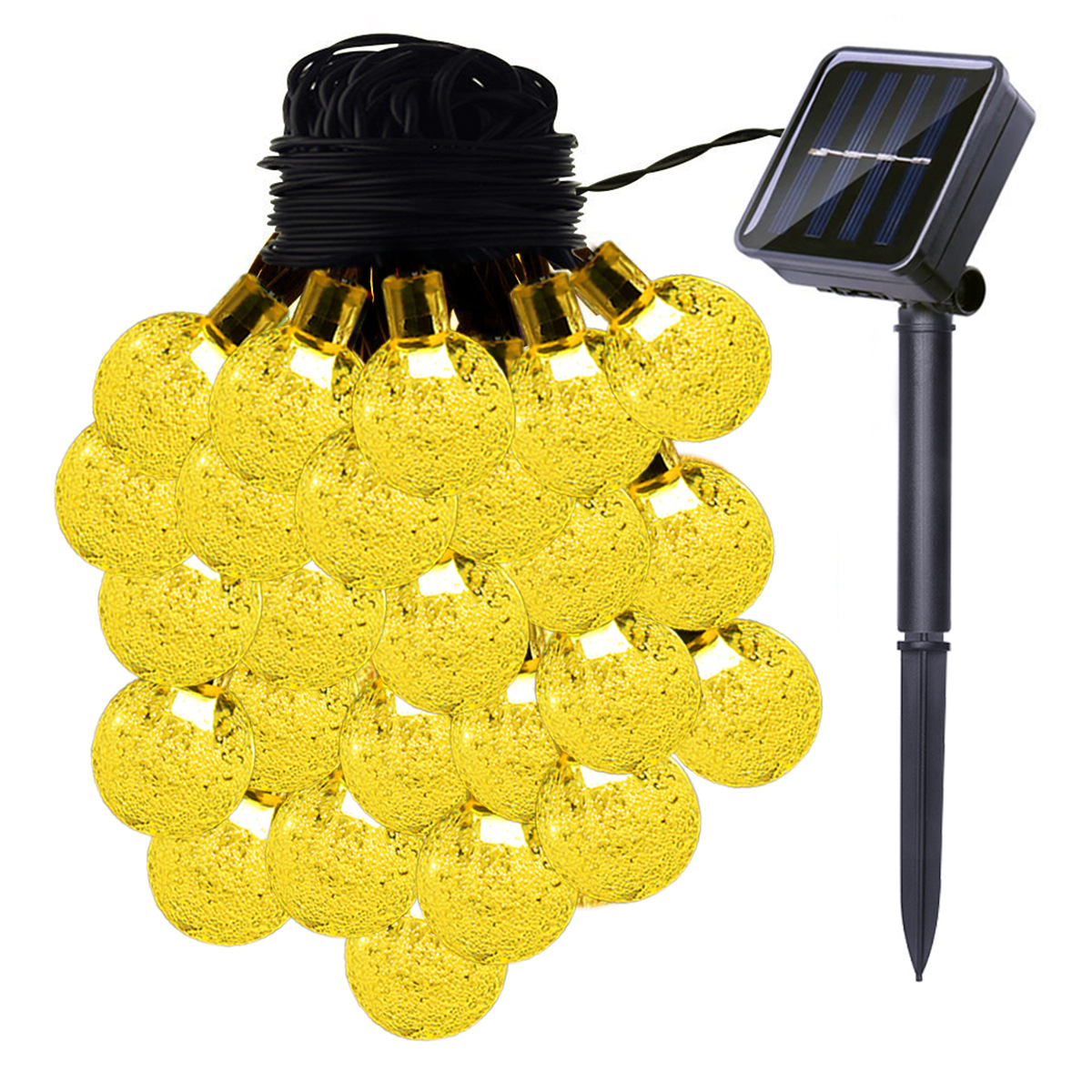 Daiziali Cadena de luz de burbuja de cristal solar 2,3 CM forma redonda siempre brillante intermitente jardín al aire libre Luz de vacaciones