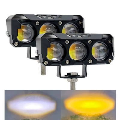 Motorcycle headlights, headlights Led Spotlight, Yellow and White - three-eye-spotlight-with-cover