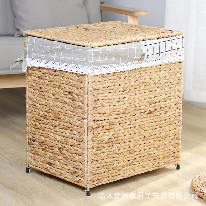 Cesta de lavandería plegable de estilo nórdico personalizada Cesta de ropa sucia tejida de paja Artículos para el hogar tejidos a mano Cesta de almacenamiento de ropa sucia