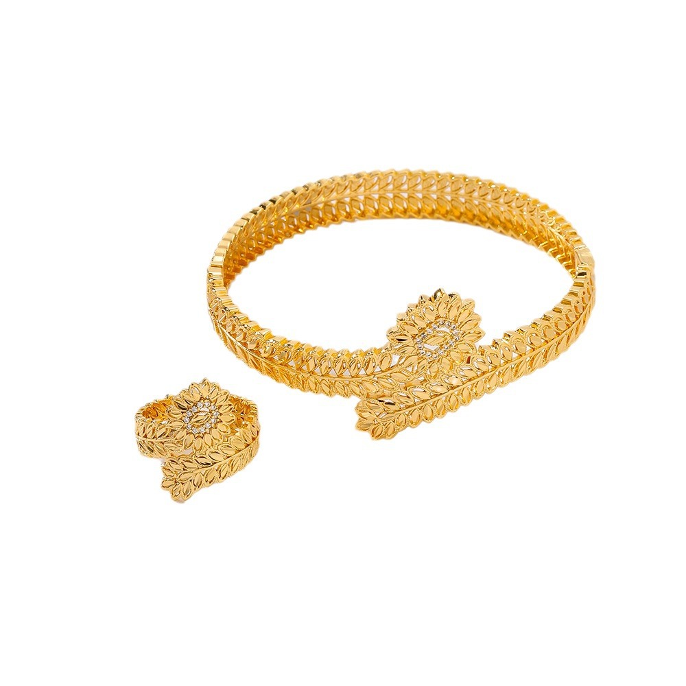 Europa y los Estados Unidos explotaron selecciones transfronterizas juegos de joyería mujeres nuevas pulseras de piedra de bronce anillo de boca viva dos juegos de joyería