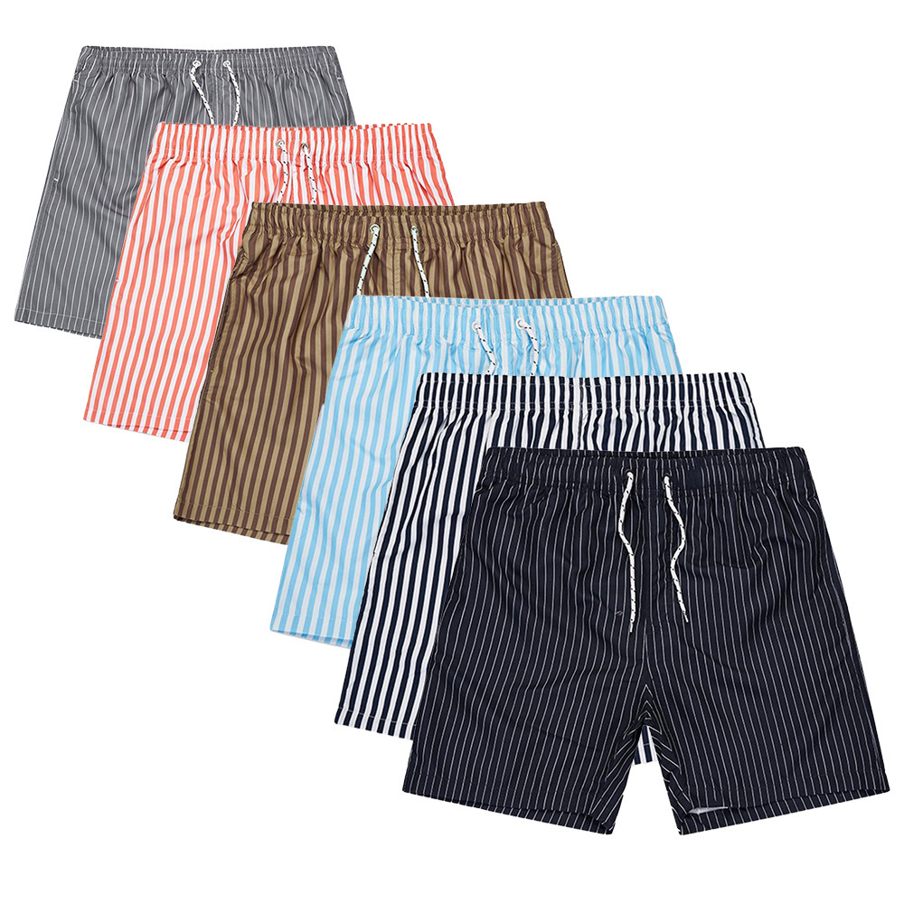 2025 Cross-Border Summer New Stripesd Casual Shorts Men's Large Size Inner Mesh Quick-Drying Drawstring Beach Pants