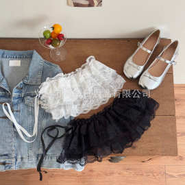 新款蕾丝三层裙叠穿外搭时尚屁帘下摆飘带半身裙花边蕾丝小短裙