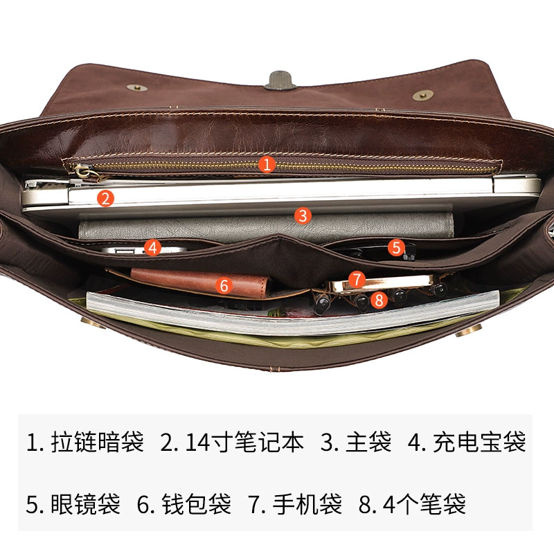 Retro leather universal laptop, purse, bag, genuine leather, cowhide, 15.6inch