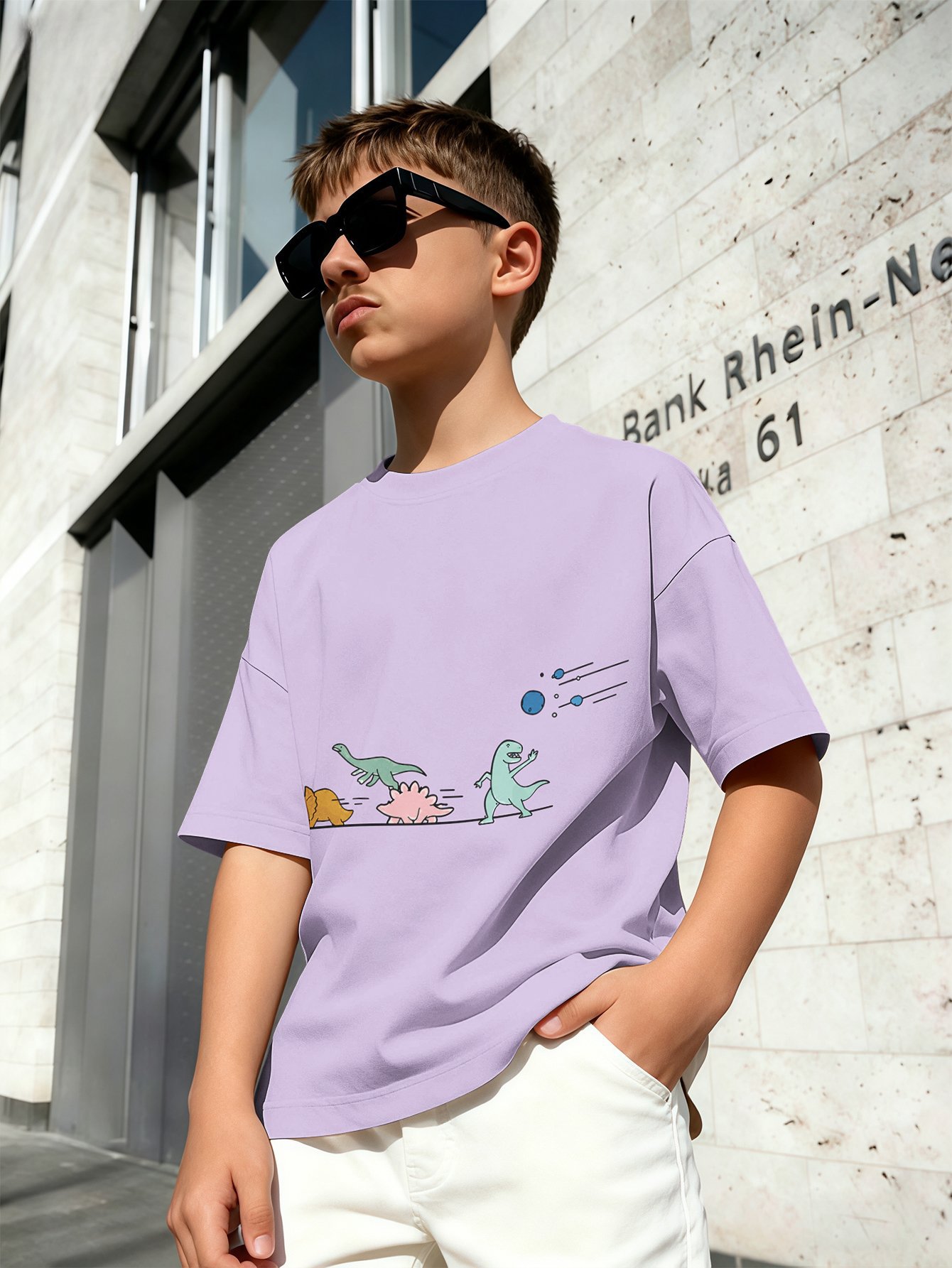 T-shirt för pojkar med 3d rymdraket tryck rund hals vit_voghion.com