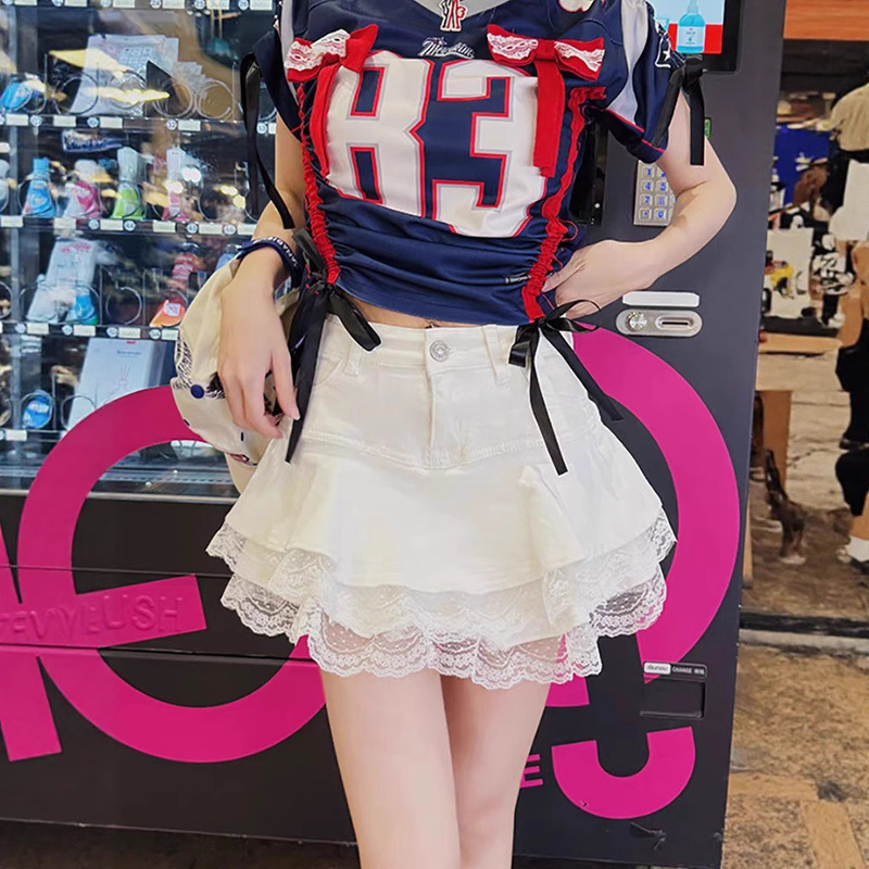 First-Generation Meixi Women's Skirt 2025 New Summer Double-Layered Floral Fashion Versatile Denim Skirt Pants High Waist