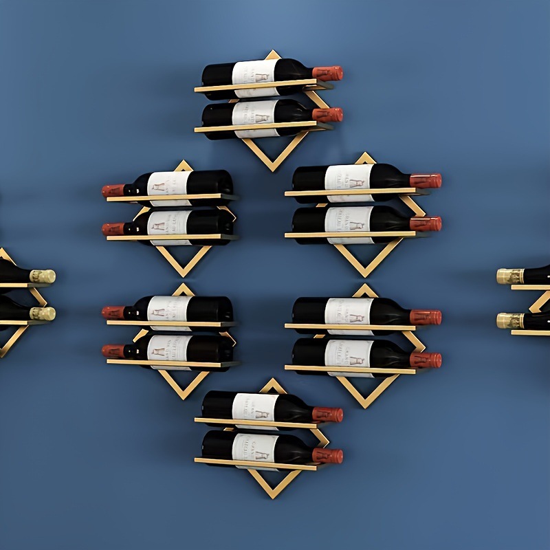 TSH Golden Two-Layer Foldable Wine Rack Wine Storage Rack Display Stand Home Bar Wall Decoration