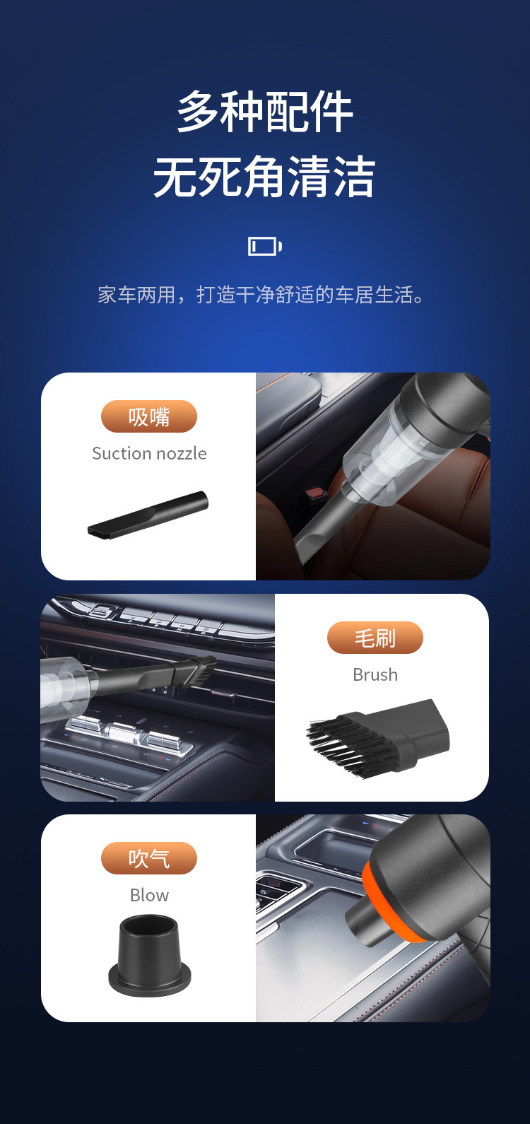 Cross-Border Car Wireless Mini Vacuum Cleaner Car Portable Blowing and Suction Integrated Dust Collector Car Home Dual-Purpose Vacuum Cleaner