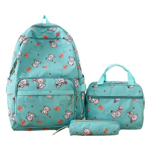 Student cartoon backpack female Korean style versatile primary school student campus backpack lightweight nylon three-piece schoolbag