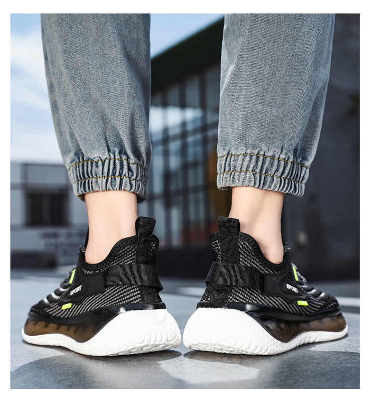 新款飞织透气网面鞋男士系带圆头运动鞋潮流椰子鞋