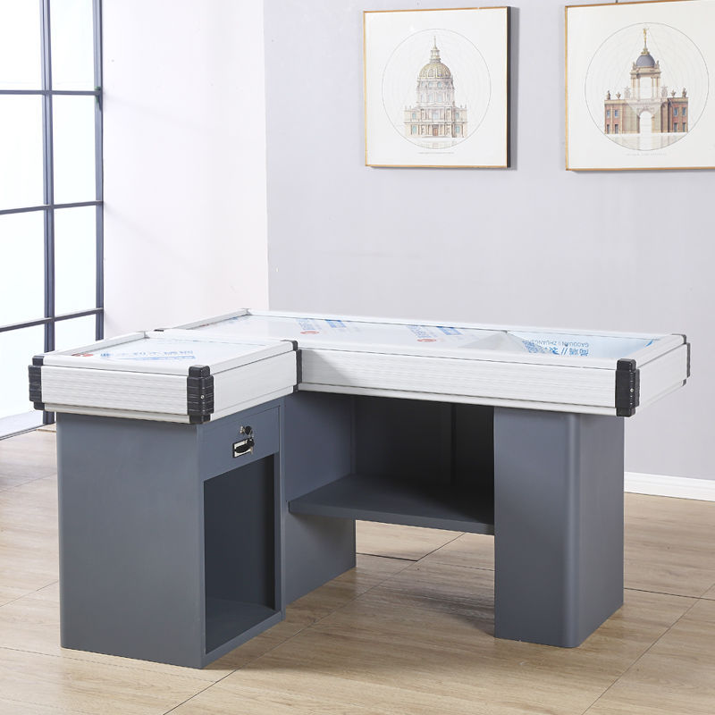 Mostrador de caja de supermercado Mostrador de tienda de conveniencia pequeño y simple Esquina de metal Gabinete de caja registradora de acero inoxidable engrosamiento