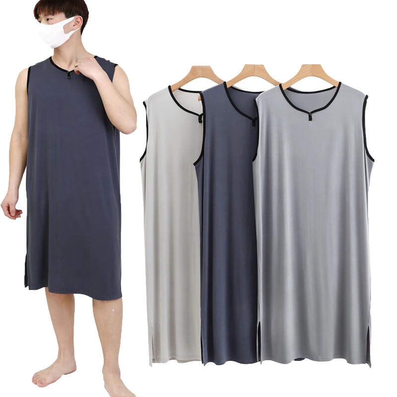 Modal Nightgown Men's Summer Thin Nightgown Dress Vest Large Size Robe Loose Home Clothes