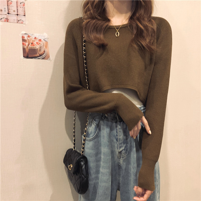 Pure desire style design sense niche pullover sweater autumn and winter women's half navel long sleeve lazy sweater blouse top