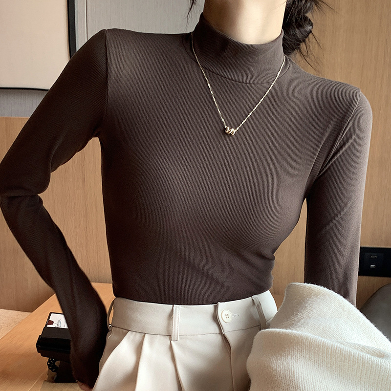 H329 ニットハーフタートルネックボトリングシャツ女性のための新しい秋と冬の黒と白の秋の服西洋スタイルミッドカラープルオーバー長袖|undefined