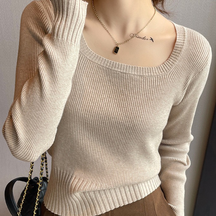 针织衫女春秋冬季2025新款高级感修身方领打底衫内搭早秋长袖上衣