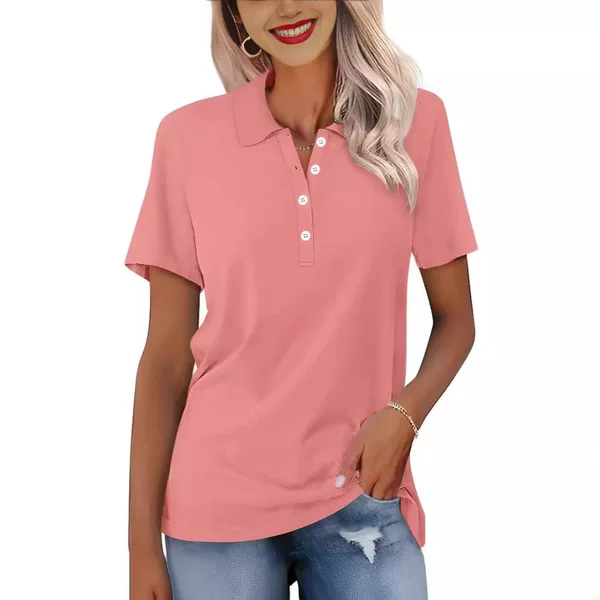 Amazon 2025 European and American Spring New Women's Polo Shirt Short-Sleeved Slim Casual Fashion Trendy Top Heat Transfer