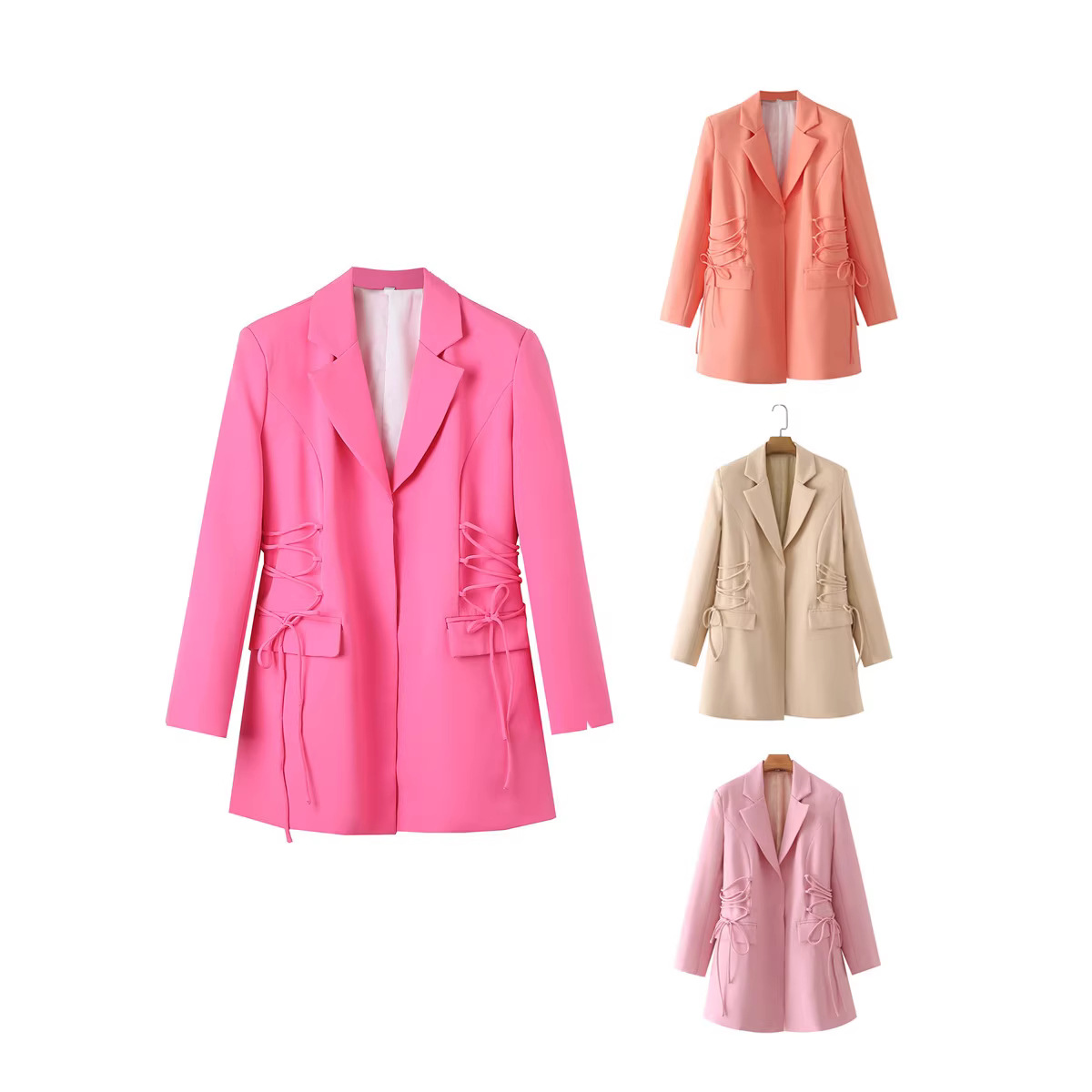 Cross-Border Women's Clothing 2024 Spring & Fall New European and American Style Personalized Fashion Mid-Length Casual Drawstring Small Suit Jacket for Women