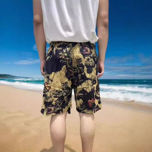 Men's Beach Shorts Casual Cotton Linen Shorts Men Summer Surfing Rafting Home Sanya Ethnic Style Dai Ethnicity Big Pants for Men
