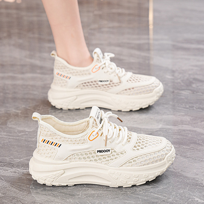 Summer Women's Shoes New Breathable Hollow Mesh Shoes Women's Korean Version Versatile Thick-Soled Sports Shoes Casual Running Dad Shoes