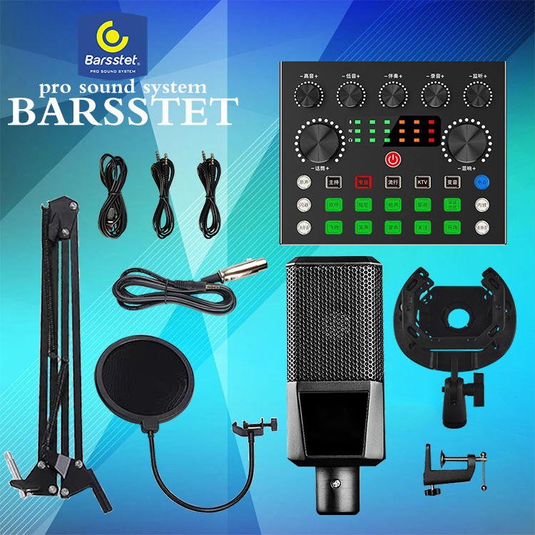 Live sound card singing mobile phone network red tremolo anchor recording microphone National condenser K song microphone set