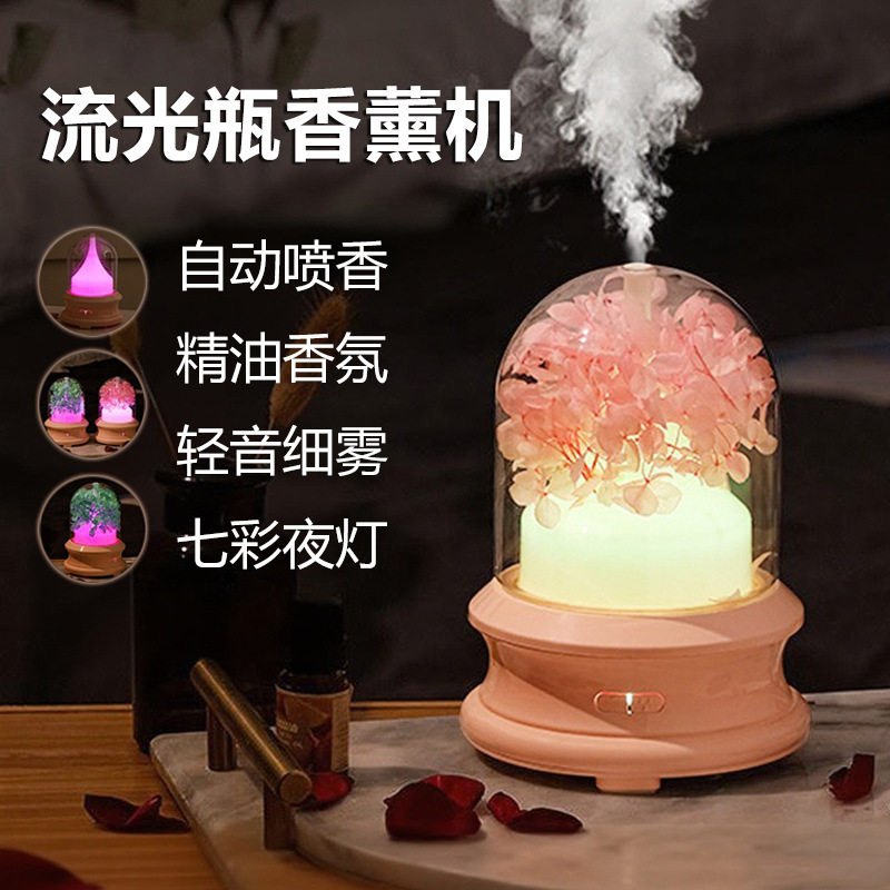 跨境永生花加湿器家用桌面卧室摆件氛围夜灯香氛精油香薰机礼品|undefined