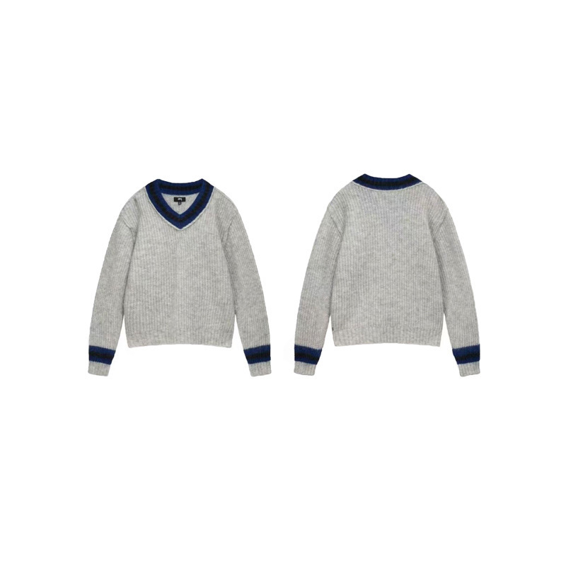 Stussy's New V-Neck Sea Horse Hair Sweater, a Cross-Border Dropshipping Item, Is a Hot Seller for Autumn and Winter