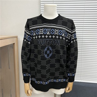 Original Version 2025 Spring and Autumn Checkerboard Pattern Jacquard Logo Round Neck Long-Sleeve Sweater for Men and Women Cross-Border Trade