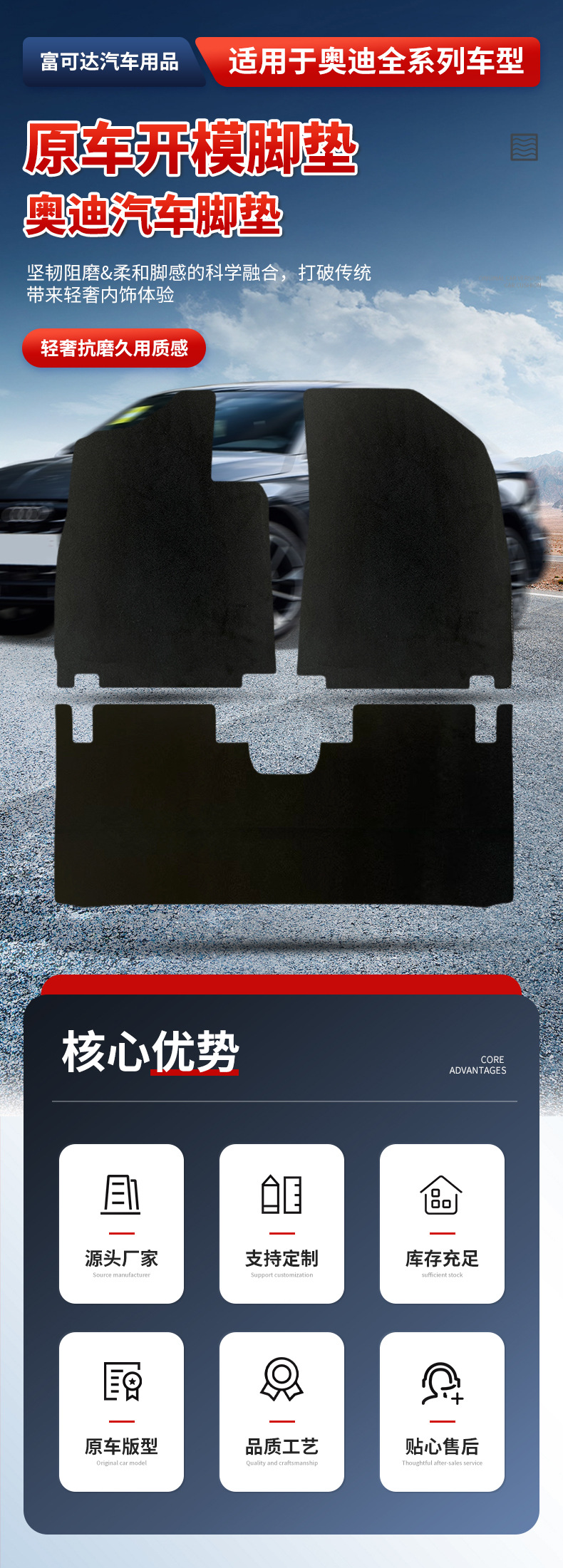 Suitable for All Audi Models, Nylon Car Floor Mats Are Anti-Stain, Dirt-Resistant, Anti-Slip, and Water-Blocking, and Are Custom-Made