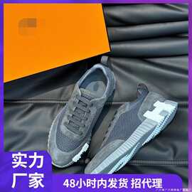 原盒新款牛皮拼接帆布透气系带休闲板鞋广州外贸男鞋夏天必备