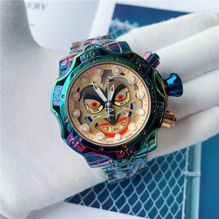 Cross -border hot -selling color TV clown British watches Invic large dial steel band sports men's watch Wish watch