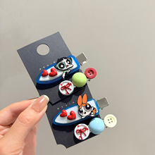 出口韩国绝美蓝色卡通爱心发夹无痕夹童趣减龄甜美刘海侧边夹发饰