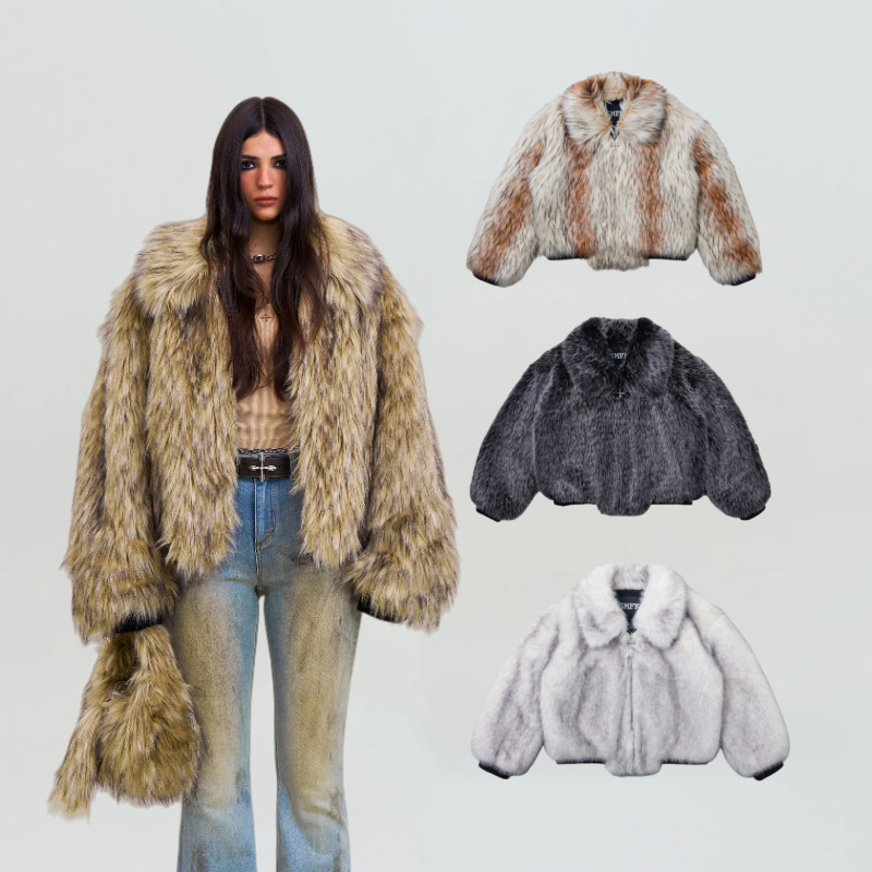 Smfk Cross Statue Wilderness Competition Jacket Lapel Warm Faux Fur Coat