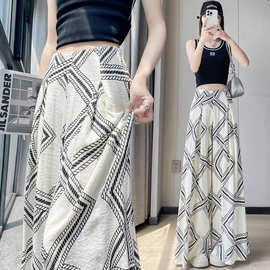 实拍复古老钱风仿冰丝亚麻阔腿裤女夏季高腰直筒裤垂感休闲拖地裤