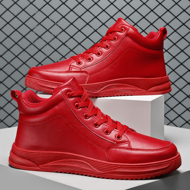 Men's shoes plus size autumn and winter New Board shoes leather trendy all-match mid-high top casual leather shoes sports couple shoes men's Men's shoes plus size autumn and winter New Board shoes leather trendy all-match mid-high top casual leather shoes sports couple shoes men's