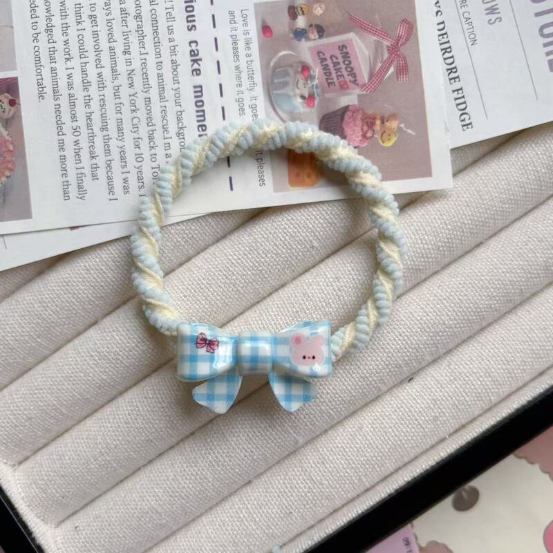 かわいい漫画チェック柄リボンヘアバンドマカロンインガールヘアロープカップル親友甘いヘアアクセサリーヘッドバンド|undefined